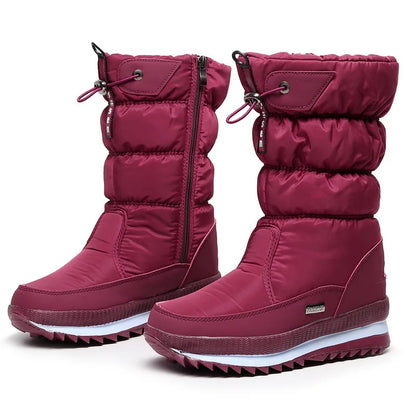 Botas de nieve cálidas a la moda para Mujer, Botas de invierno con plataforma, Botas antideslizantes impermeables, Botas de piel de felpa a media pantorrilla, Botas para Mujer