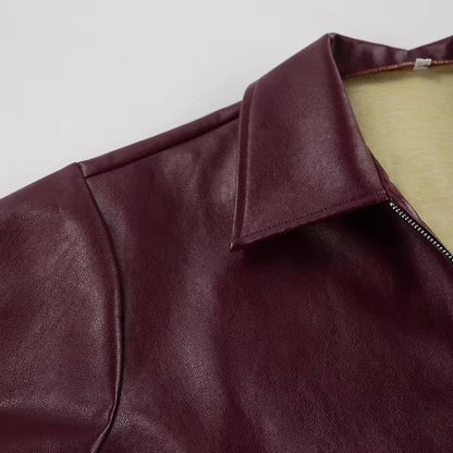 Otoño Invierno chaqueta de cuero Retro 2026 nueva chaqueta de cuero Pu para mujer solapa corta motocicleta abrigo suelto mujer abrigo de cuero de motorista