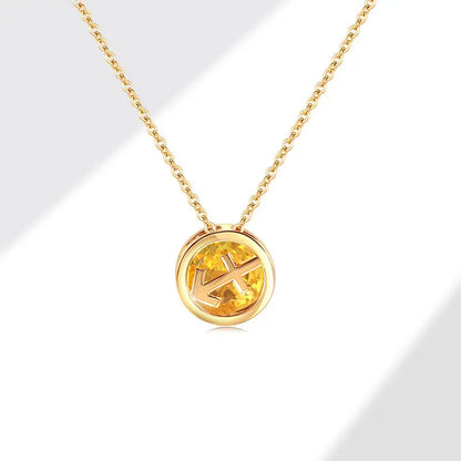Retro Double-Sided Hollow 12 Constellation Pendant Necklaces for Women, Crystal Rhinestone Birthstone Zodiac Sign Choker