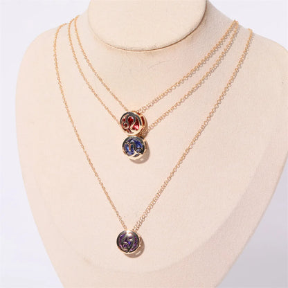 Retro Double-Sided Hollow 12 Constellation Pendant Necklaces for Women, Crystal Rhinestone Birthstone Zodiac Sign Choker