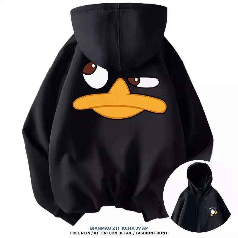 Sudadera con capucha de gran tamaño con diseño de pato de dibujos animados para hombre y mujer, Top informal cálido para deportes al aire libre diarios, Otoño e Invierno