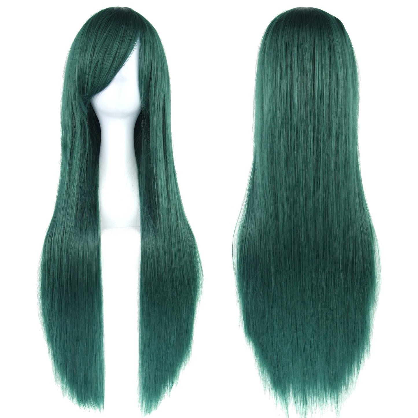Soowee 80cm Synthetic Hair Wigs, White and Purple Cosplay Wigs, Black Straight Hair Wig for Party, Women's Wig.