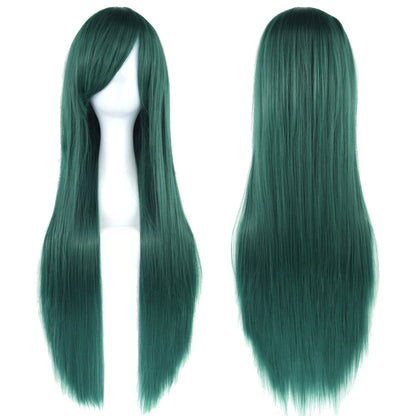 Soowee 80cm Synthetic Hair Wigs, White and Purple Cosplay Wigs, Black Straight Hair Wig for Party, Women's Wig.