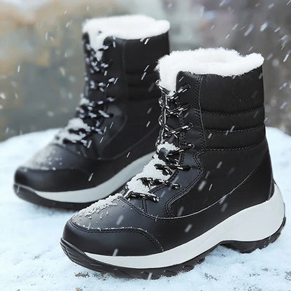 Botas de mujer, botas de tacón impermeables para invierno, botines de plataforma Tren, zapatos de nieve para mantener el calor, botas cortas de felpa para exteriores