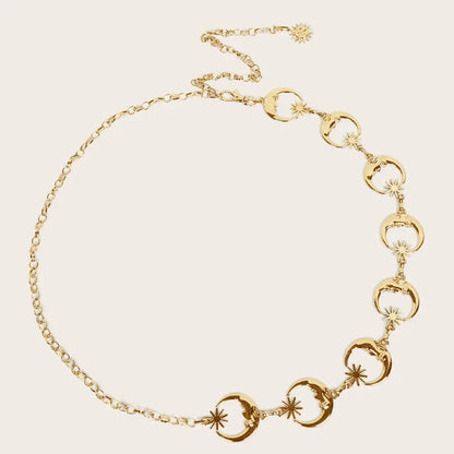 Cinturón de cadena dorada para mujer, cinturones de Metal con forma de luna y sol, pretina para vestido Punk, accesorio vaquero gótico, Ketting Riem largo.