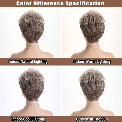 Short natural wigs with bangs, soft hair for mom, daily use, short gray ombre curly synthetic hair, costume party wig for women