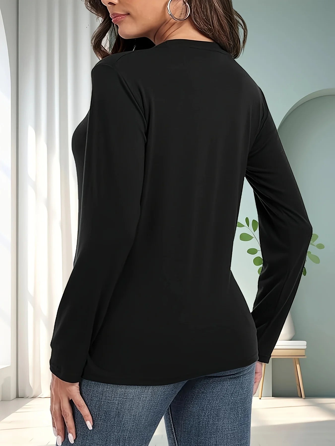Camiseta holgada informal de algodón 100% para primavera y otoño para mujer, camiseta de manga larga con cuello redondo y estampado.