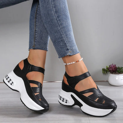 Nuevas sandalias de verano con punta cerrada para mujer, Zapatos informales de talla grande a la moda, nuevas sandalias de plataforma cómodas y ligeras con agujeros, Zapatos