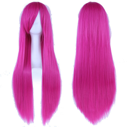 Soowee 80cm Synthetic Hair Wigs, White and Purple Cosplay Wigs, Black Straight Hair Wig for Party, Women's Wig.