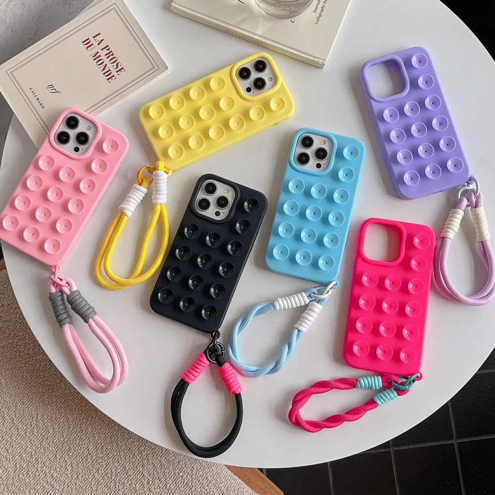 Funda de teléfono de silicona suave con ventosa para iPhone 16 Pro Max 17 13 14 11 12 15 Pro Max Plus antideslizante a prueba de golpes cubierta de Color caramelo