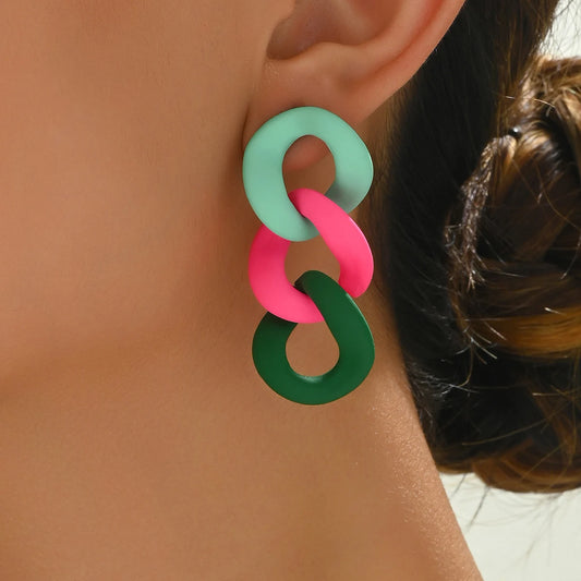 Y2K Vintage Rainbow Acrylic Geometric Circle Chain Drop Earrings for Women Simple Korean Fashion Jewelry
