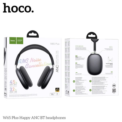 HOCO W65 Plus ANC auriculares Bluetooth con reducción de ruido sobre la oreja auriculares inalámbricos grandes sonidos de alta fidelidad auriculares deportivos con botón