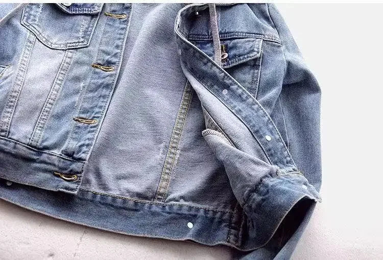 Chaqueta corta vaquera recortada para mujer primavera otoño estilo coreano nueva chaqueta con capucha de manga larga delgada suaviza tu silueta