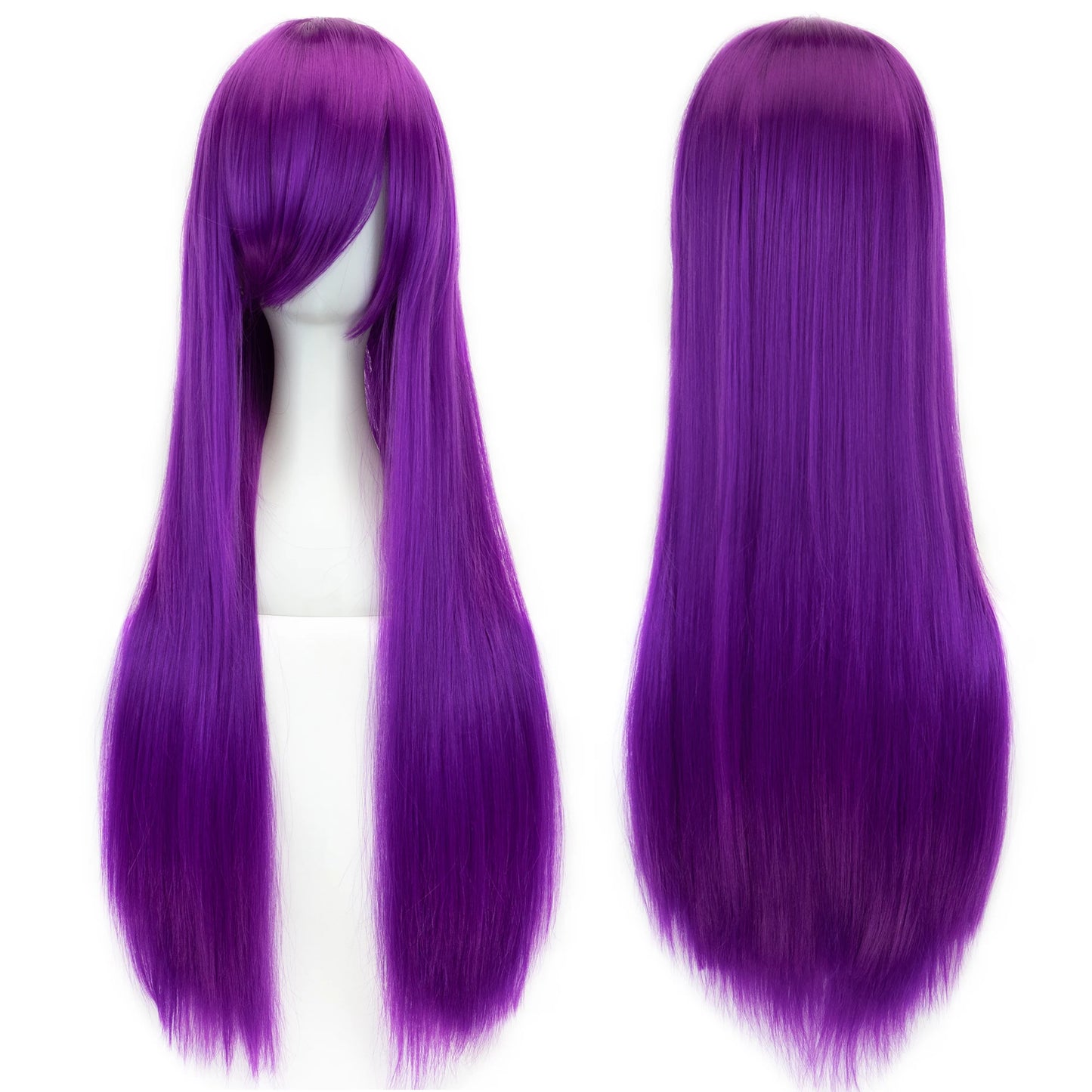 Soowee 80cm Synthetic Hair Wigs, White and Purple Cosplay Wigs, Black Straight Hair Wig for Party, Women's Wig.