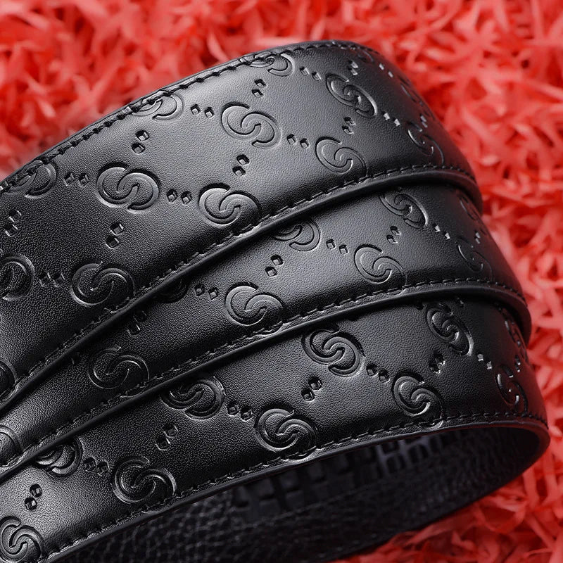 Cinturón de lujo para hombre y mujer, cinturón con hebilla automática para hombre, cinturón de cuero genuino de alta calidad, cinturón de negocios con diseño impreso para hombre