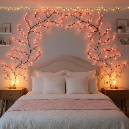 USB Wall Mounted LED Branch Lights, Cherry Blossom Vine Lights, 72 LED, 8 Modes for Indoor Holiday Decoration, Walls, Doors, and Windows