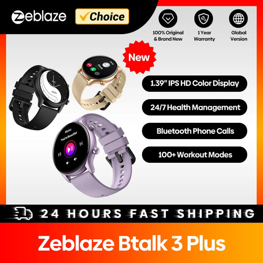 Zeblaze Btalk 3 Plus Smartwatch for Men and Women, Voice Calling Bracelet, Large 1.39-inch HD Color Display, Fitness Tracker