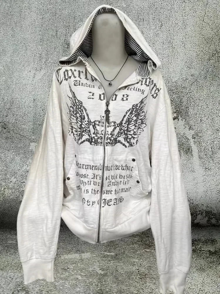 Y2K nueva versión coreana de estilo universitario Spice Girl cremallera Sudadera con capucha mujeres Harajuku Casual suelta polar grueso sudadera Punk Sudadera con capucha