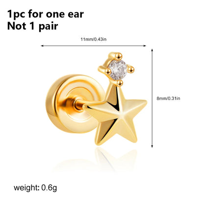 Pendientes de acero inoxidable con forma de estrella, Luna y sol para mujer, uso diario Simple, Piercing para cartílago, joyería Punk Unisex Rock, 1 ud.