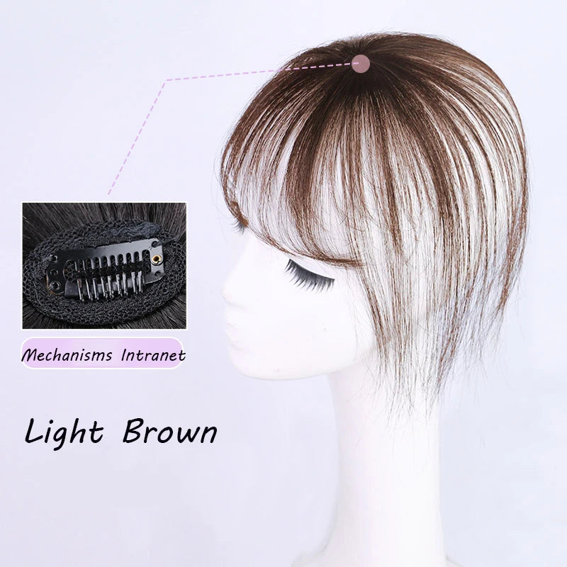 Peluca con flequillo de aire, pieza de peluca para mujer, flequillo Qi ultrafino sin rastro, peluquín de mujer de 5x5cm con flequillo de Base de piel de seda con corte