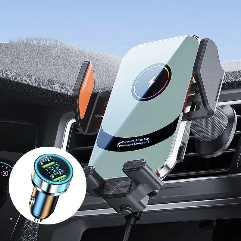 UYUXIO Automatic Clamping Wireless Car Charger Adapter, Super Fast Charging Air Vent Car Phone Mount for iPhone 16 15 Pro Max Samsung