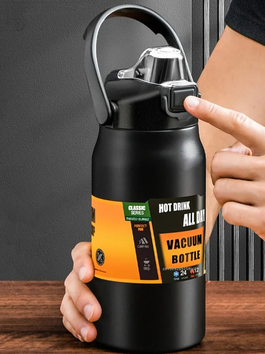 800/1000/1200/1500ML 304 Stainless Steel Thermos with Straw, Thermal Cup, Sports Vacuum Flasks, Hot and Cold Water Bottle