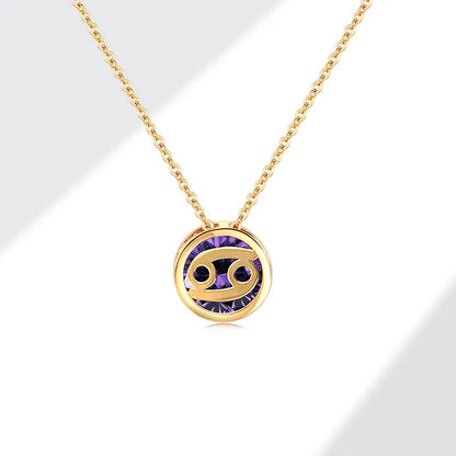 Retro Double-Sided Hollow 12 Constellation Pendant Necklaces for Women, Crystal Rhinestone Birthstone Zodiac Sign Choker