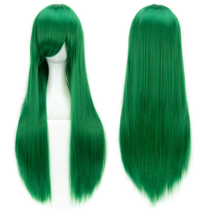 Soowee 80cm Synthetic Hair Wigs, White and Purple Cosplay Wigs, Black Straight Hair Wig for Party, Women's Wig.