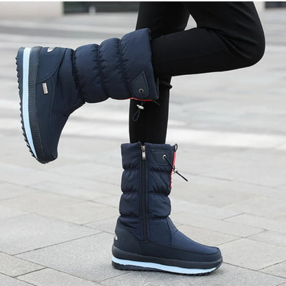 Botas de nieve cálidas a la moda para Mujer, Botas de invierno con plataforma, Botas antideslizantes impermeables, Botas de piel de felpa a media pantorrilla, Botas para Mujer