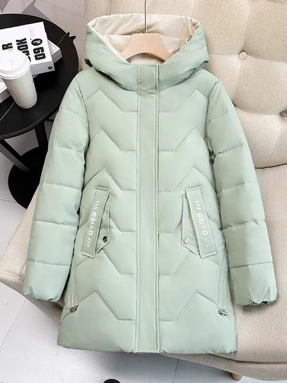 Chaqueta de plumón de longitud media para mujer, de alta gama, gruesa, cálida y elegante, estilo coreano, para el invierno, c...