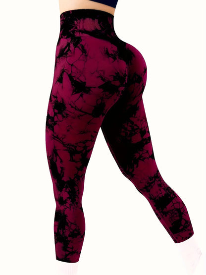 Tie Dye Leggings de entrenamiento de cintura alta sin costuras para mujer Scrunch Butt Lifting Yoga Gym Pantalones deportivos