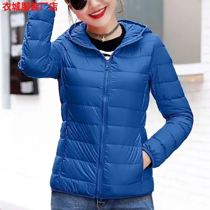 New Women's Hooded Down Jacket, Short, Thick, Warm, Casual, Lightweight, Korean Style, Simple Design