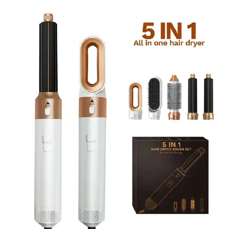 Secador de pelo 5 en 1, peine eléctrico para el cabello, cepillo rizador recto de iones negativos, secador de pelo, peine de aire, Kit de cepillo extraíble, herramienta.