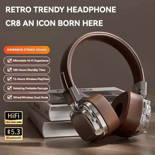 New 5.3 Wireless Bluetooth Foldable Headphones Gamer's Choice Retro Over-Ear Headphones DJ Stereo Sound Bluetooth