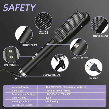 Plancha de pelo multifuncional para el cuidado Personal, alisador de pelo profesional de calentamiento rápido, peine caliente eléctrico