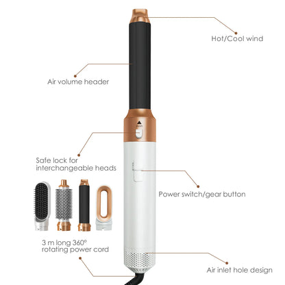 Secador de pelo 5 en 1, peine eléctrico para el cabello, cepillo rizador recto de iones negativos, secador de pelo, peine de aire, Kit de cepillo extraíble, herramienta.