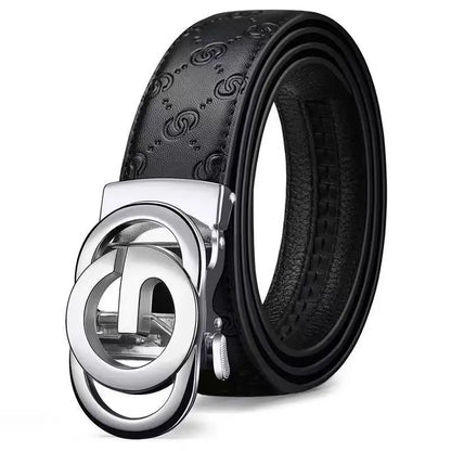 Cinturón de lujo para hombre y mujer, cinturón con hebilla automática para hombre, cinturón de cuero genuino de alta calidad, cinturón de negocios con diseño impreso para hombre