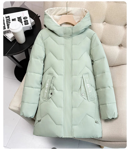 Chaqueta de plumón de longitud media para mujer, de alta gama, gruesa, cálida y elegante, estilo coreano, para el invierno, c...