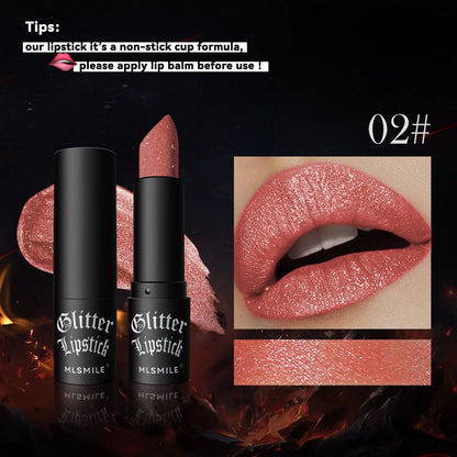 Lápiz labial con purpurina de 7 colores, resistente al agua, de larga duración, diamante nacarado, metálico, brillo de labios negro, maquillaje de labios para mujer, cosmético