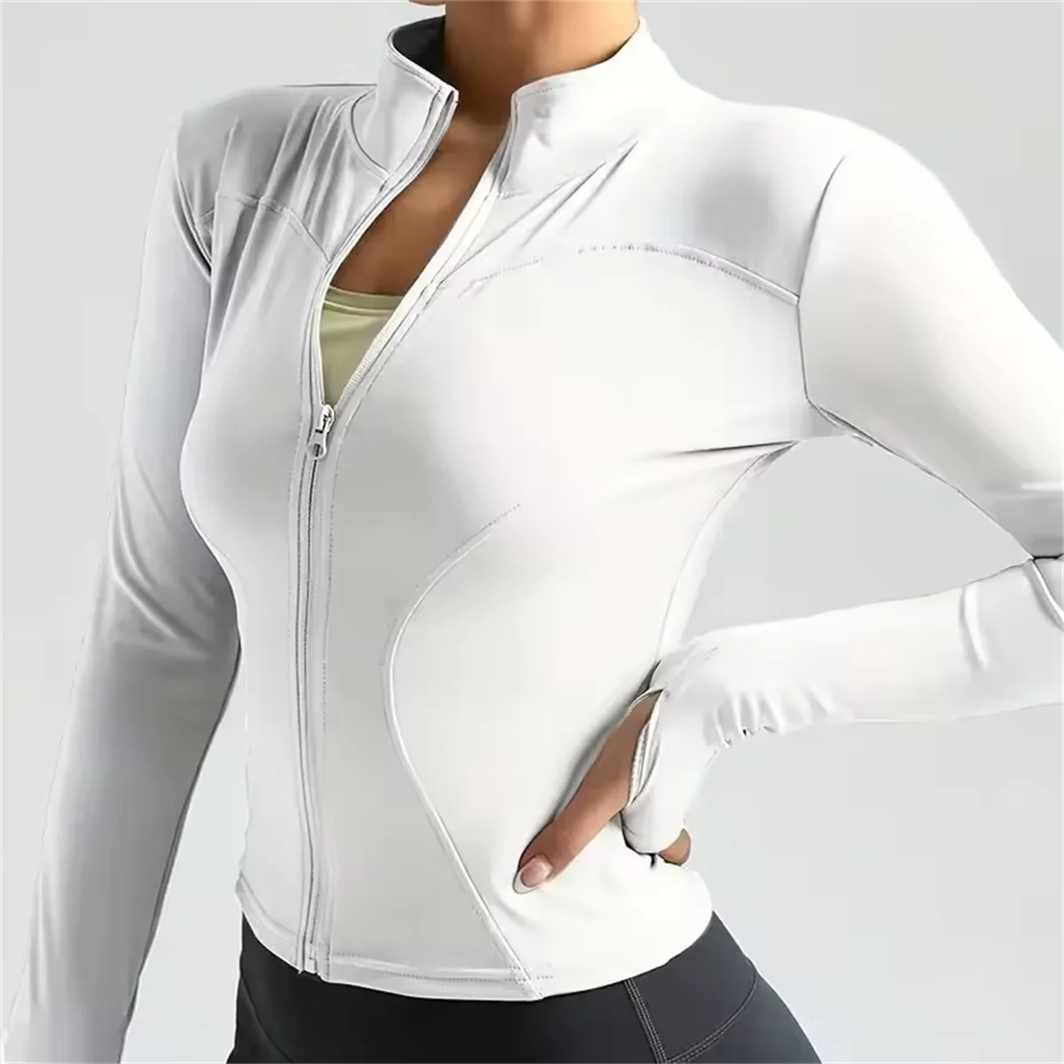 Women's Zippered Sports Jacket, Long Sleeve Slim Running Fitness Top, Quick Dry Plain Yoga Coat, Simple Casual Wear