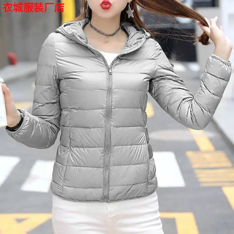 New Women's Hooded Down Jacket, Short, Thick, Warm, Casual, Lightweight, Korean Style, Simple Design