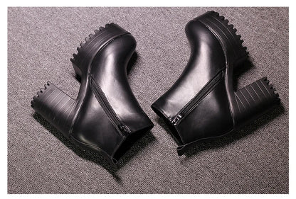 Botas de tacón cuadrado para Mujer, Zapatos con plataforma, de cuero PU, hasta el muslo, para motocicleta