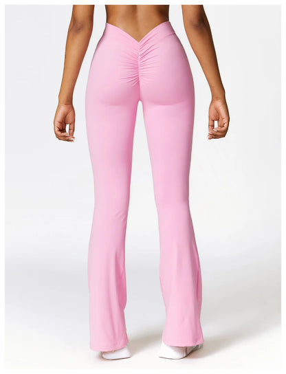 Women's V-shaped Yoga Pants, Flared Leggings, High-Waisted Wide-Leg Pants, Sports Flared Pants for Gym and Fitness, Dance Pants.