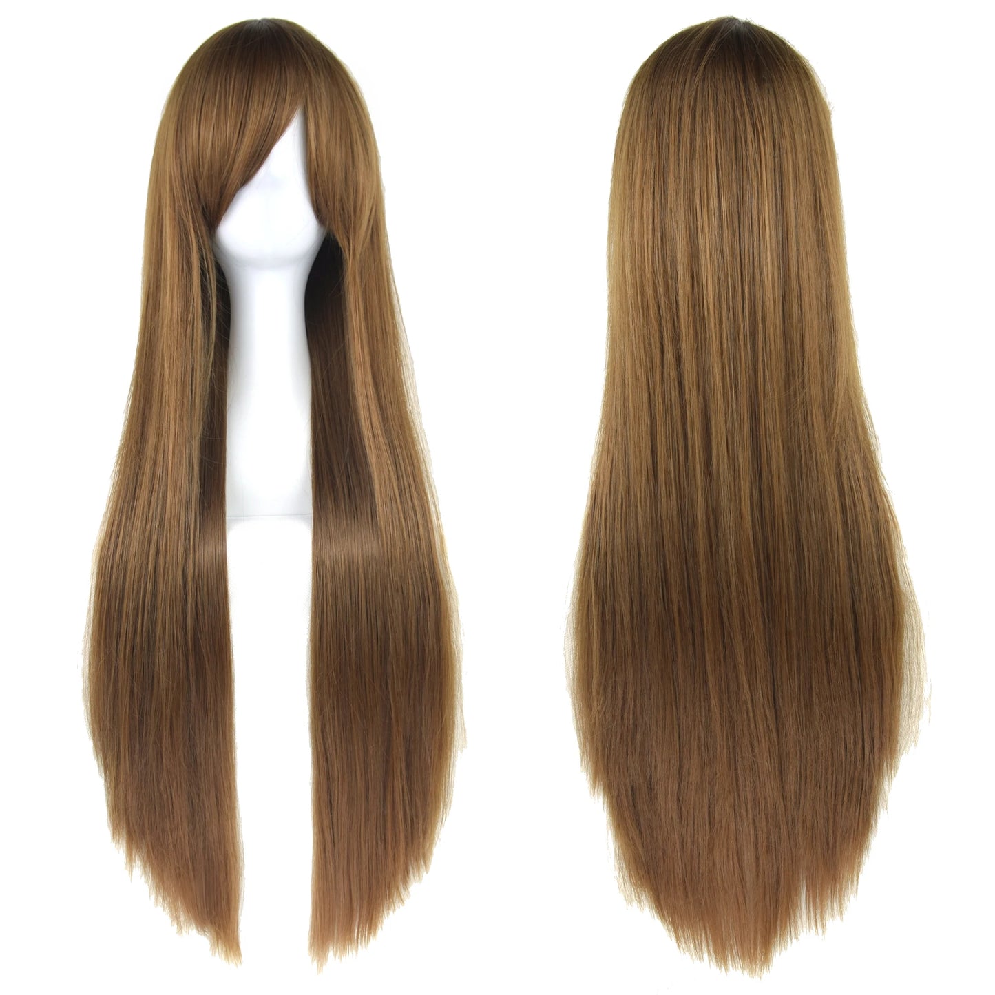 Soowee 80cm Synthetic Hair Wigs, White and Purple Cosplay Wigs, Black Straight Hair Wig for Party, Women's Wig.