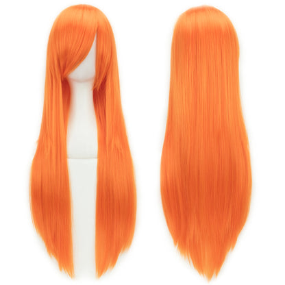Soowee 80cm Synthetic Hair Wigs, White and Purple Cosplay Wigs, Black Straight Hair Wig for Party, Women's Wig.