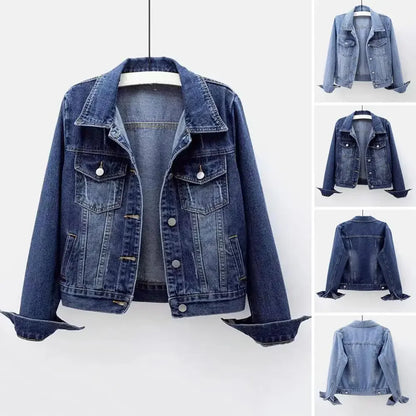 Women's denim jacket, single-breasted chest flap jacket, slim fit long sleeve short coat, retro women's denim jackets, outerwear