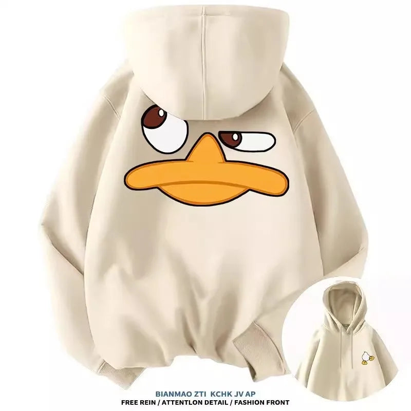 Sudadera con capucha de gran tamaño con diseño de pato de dibujos animados para hombre y mujer, Top informal cálido para deportes al aire libre diarios, Otoño e Invierno