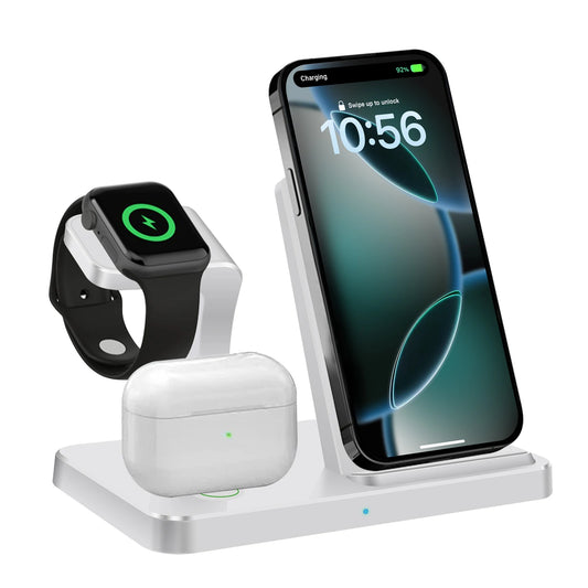 3-in-1 Wireless Charger for iPhone 16, 15, 14, 13, 12 Pro Max, Fast Charging Station for iWatch 10, 9, 8, AirPods 3, Induction Stand
