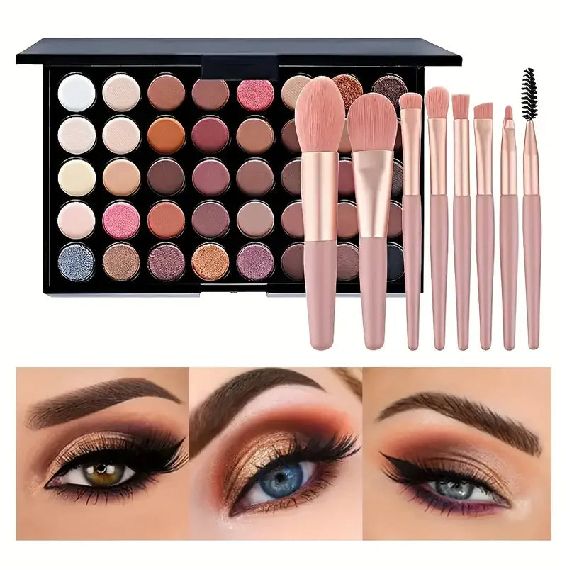 Paleta de sombras de ojos con purpurina, 40 colores, mate, resistente al agua, polvo prensado de larga duración, Kit de cosméticos, paleta de maquillaje de ojos para mujer, moda
