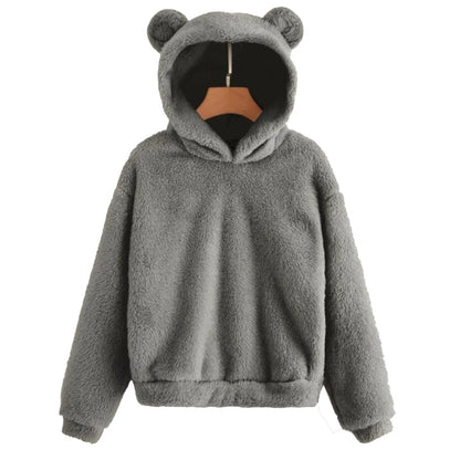 Moda coreana de invierno con orejas de oso, Sudadera con capucha holgada y esponjosa, sudadera cálida, Top de manga larga, jersey liso, ropa para mujer